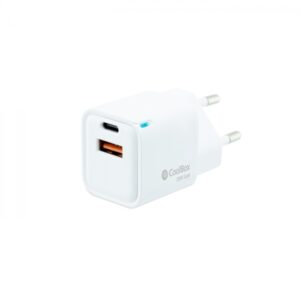 Coolbox Cargador de Pared 20W QC3.0 + PD - USB-A + USB-C - Carga Rapida - Tecnología GaN - Color Blanco