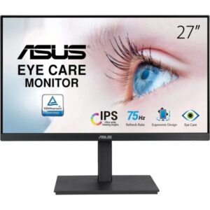 Asus Monitor 27" IPS LED FullHD 1080p 75Hz - Respuesta 5ms - Ajustable en Altura y Giratorio - Angulo de Vision 178° - 16:9 - HDMI, DPort - VESA 100x100mm