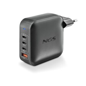 NGS Bud 160W Cargador GaN Universal de Pared 160W Ultrarapido - 3x USB-C PD & PPS, 1x USB-A QC 3.0 - Color Negro