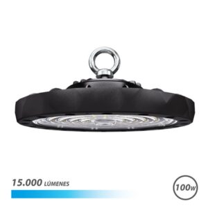 Elbat Lampara LED UFO de Techo - Potencia: 100W - Lumenes: 15000 - Luz Fria: 6500K - Ac 100-240V - Diametro: 24,9cm - Angulo ajustable - Color Negro
