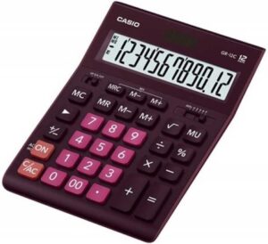 Casio GR-12C Calculadora de Sobremesa de 12 Digitos - Pantalla Extragrande - Simbolos de Comando de Funcion - Alimentacion Solar y Pilas - Color Burdeos