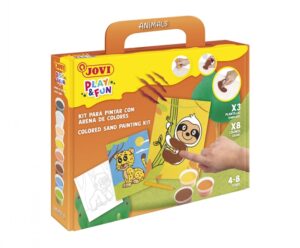 Jovi Play & Fun Kit Pinta con Arena Animals con 8 Botes de Arena + 1 Punzon + 3 Laminas con Diseños de Animales Terrestres - Colores Surtidos