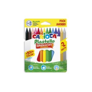 Carioca Plastello Pack de 12+2 Plasticeras  - Extra Limpias - No Dejan Color en las Manos - Faciles de Afilar - Colores Surtidos Brillantes y Lavables