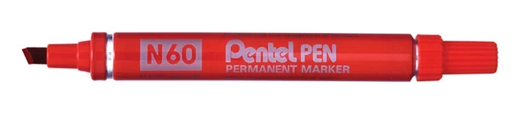 Pentel Pen N60 Rotulador Permanente - Punta Biselada Resistente y Duradera - Resistente a Agua y Luz - Color Rojo