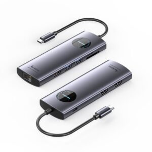 Vention Docking Station 9 en 1 USB-C a 2xHDMI/2xUSB3.0/USB 2.0/RJ45/SD/TF/PD 100W - 0.15m - Color Gris