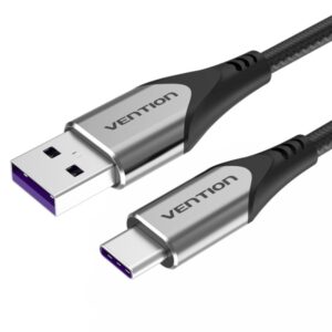 Vention Cable USB-A 2.0 a USB-C 2.0 5A 100W - 1m - Trenzado - Color Gris