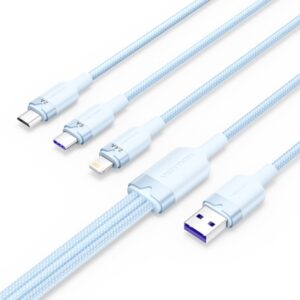 Vention Cable USB-A 2.0 a USB-C, Lightning, Micro-B 6A - 1.5m - Trenzado - Color Azul