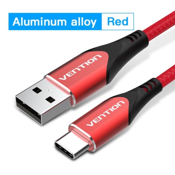 Vention Cable USB-C 2.0 a USB-A 3A 60W - 1m - Trenzado - Color Rojo