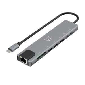 Ewent USB-C Dock 8 en 1 - HDMI 4K - PD 87W - USB-C - 2xUSB-A - LAN - Lector de tarjetas - Color Plata