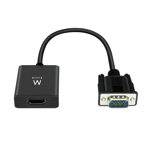 Ewent EW9866 Convertidor VGA a HDMI con Audio - Resolucion Maxima de 1920 x 1200 pixeles - No Drivers - Color Negro