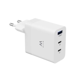 Ewent EW1323 Cargador USB-3 Puertos - Salida Maxima 65W - 1 USB A y 2 USB C - Color Blanco