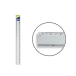 Bismark Regla Milimetrada 30cm - Fabricada en Aluminio - Con Bisel para las Lineas a Tinta - Color Aluminio