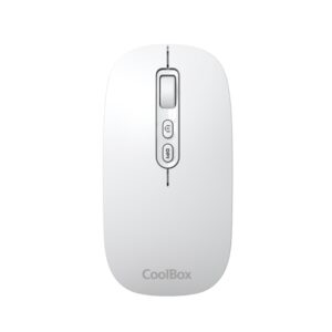 Coolbox W02 Raton Inalambrico - Bluetooth y RF 2.4GHz - Super Ligero - Boton Acceso Copilot - Recargable Por USB-C - DPI Ajustable - Sensor Optico - Color Blanco