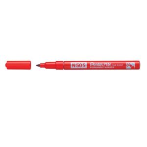 Pentel Pen N50S Rotulador Permanente - Punta Fina 3.18mm - Resistente a Agua y Luz - Color Rojo