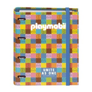 Dohe Playmobil Unite as One Carpeta de 4 Anillas Mixtas de 35mm con Recambio de 100 Hojas - Formato Folio - Cierre con Goma - Incluye 4 Separadores y Sobre de Polipropileno