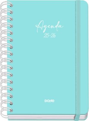 Dohe Serenity Agenda Escolar 25/26 Espiral Wire’o A5 - Semana Vista - Papel 80g/m2 - 4 Hojas de Pegatinas - Cubierta de Carton Plastificado - Cierre con Goma Elastica - Color Verde