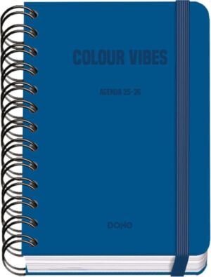 Dohe Colour Vibes Agenda Escolar 25/26 Espiral Wire’o A6 - Dia Pagina - Papel 80g/m2 - 4 Hojas de Pegatinas - Cubierta de Carton Plastificado - Cierre con Goma Elastica - Color Azul