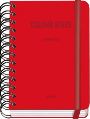 Dohe Colour Vibes Agenda Escolar 25/26 Espiral Wire’o A6 - Dia Pagina - Papel 80g/m2 - 4 Hojas de Pegatinas - Cubierta de Carton Plastificado - Cierre con Goma Elastica - Color Rojo