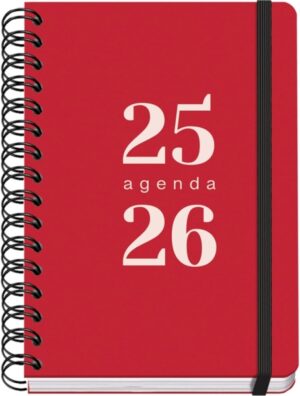 Dohe Grammar Agenda Escolar 25/26 Espiral A5 - Dia Pagina - Papel 80g/m2 - Cubierta de Polipropileno - Cierre de Goma Elastica - Color Rojo