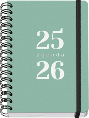 Dohe Grammar Agenda Escolar 25/26 Espiral A5 - Dia Pagina - Papel 80g/m2 - Cubierta de Polipropileno - Cierre de Goma Elastica - Color Verde