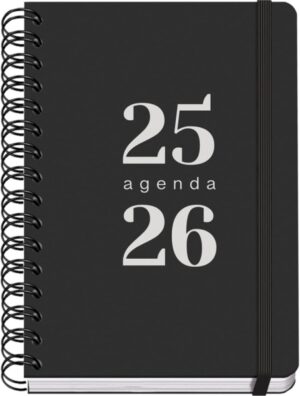 Dohe Grammar Agenda Escolar 25/26 Espiral A5 - Dia Pagina - Papel 80g/m2 - Cubierta de Polipropileno - Cierre de Goma Elastica - Color Negro