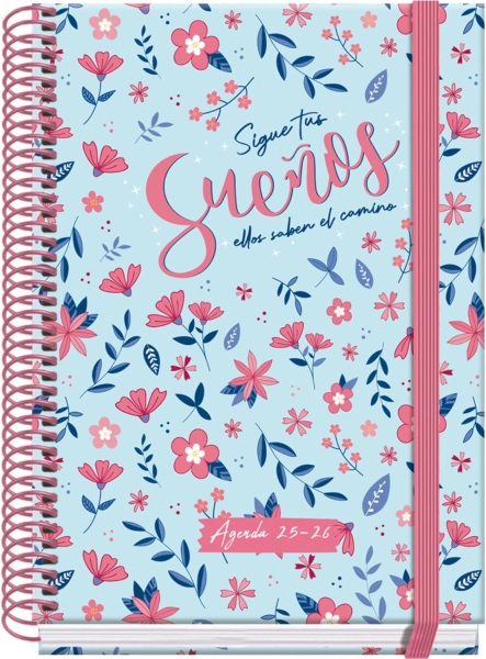 Dohe Blossom Agenda Escolar 25/26 Espiral A5 - Dia Pagina - Papel 70g/m2 - 4 Hojas de Pegatinas - Cubierta de Carton Plastificado - Cierre con Goma Elastica