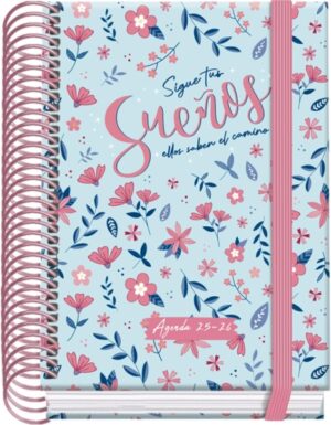 Dohe Blossom Agenda Escolar 25/26 Espiral A6 - Dia Pagina - Papel 70g/m2 - 4 Hojas de Pegatinas - Cubierta de Carton Plastificado - Cierre con Goma Elastica