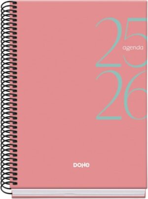 Dohe System Agenda Escolar 25/26 Espiral A5 - Dia Pagina - Papel 70g/m2 - Cubierta de Carton Plastificado - Color Rosa