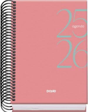 Dohe System Agenda Escolar 25/26 Espiral A6 - Dia Pagina - Papel 70g/m2 - Cubierta de Carton Plastificado - Color Rosa