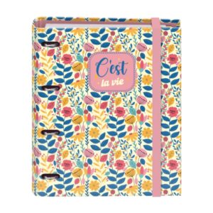 Dohe C´est la Vie Carpeta de 4 Anillas Mixtas de 35mm con Recambio de 100 Hojas - Formato Folio - Cierre con Goma - Incluye 4 Separadores y Sobre de Polipropileno