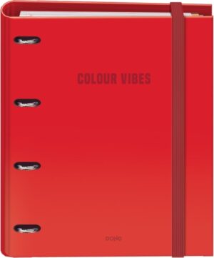 Dohe Colour Vibes Carpeta de 4 Anillas Mixtas de 35mm Recambio 100 Hojas Cuadricula 5mm - Formato A4 - Cierre con Goma - Incluye 4 Separadores y Sobre de Polipropileno - Color Rojo