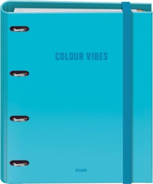 Dohe Colour Vibes Carpeta de 4 Anillas Mixtas de 35mm Recambio 100 Hojas Cuadricula 5mm - Formato A4 - Cierre con Goma - Incluye 4 Separadores y Sobre de Polipropileno - Color Azul Cyan