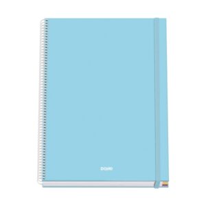 Dohe Serenity Cuaderno Espiral A4 100 Hojas Microperforadas Cuadricula 5mm - Tapa Dura Carton Forrado - Cierre de Goma - Bandas de Color - Color Azul
