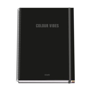 Dohe Colour Vives Cuaderno Espiral A4 100 Hojas Microperforadas Cuadricula 5mm - Tapa Dura Carton Forrado - Cierre de Goma - Bandas de Color - Color Negro