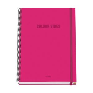 Dohe Colour Vives Cuaderno Espiral A4 100 Hojas Microperforadas Cuadricula 5mm - Tapa Dura Carton Forrado - Cierre de Goma - Bandas de Color - Color Rosa