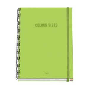 Dohe Colour Vives Cuaderno Espiral A4 100 Hojas Microperforadas Cuadricula 5mm - Tapa Dura Carton Forrado - Cierre de Goma - Bandas de Color - Color Verde Lima