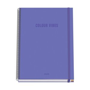 Dohe Colour Vives Cuaderno Espiral A4 100 Hojas Microperforadas Cuadricula 5mm - Tapa Dura Carton Forrado - Cierre de Goma - Bandas de Color - Color Morado