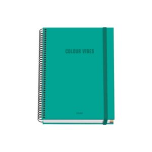 Dohe Colour Vives Cuaderno Espiral A5 100 Hojas Cuadricula 5mm - Tapa Dura Impresa a todo Color y Plastificada en Brillo - Bandas de Color - Cierre de Goma - Color Verde