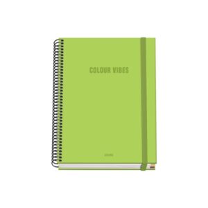 Dohe Colour Vives Cuaderno Espiral A5 100 Hojas Cuadricula 5mm - Tapa Dura Impresa a todo Color y Plastificada en Brillo - Bandas de Color - Cierre de Goma - Color Verde Lima
