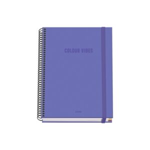 Dohe Colour Vives Cuaderno Espiral A5 100 Hojas Cuadricula 5mm - Tapa Dura Impresa a todo Color y Plastificada en Brillo - Bandas de Color - Cierre de Goma - Color Morado