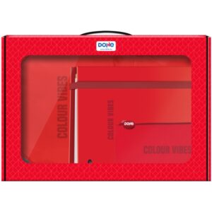 Dohe Colour Vibes Pack de Mochila + Carpeta A4 Recambio + Portatodo Triple - Todo en un Maletin Perfecto para Regalo - Color Rojo