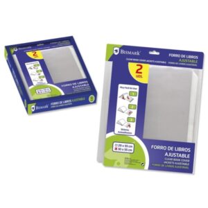 Bismark Pack de 2 Forros para Libros 300mm de Polipropileno - Solapa Ajustable - Facil Forrado en 3 Pasos - Sin Necesidad de Cortar ni Usar Cinta Adhesiva - Transparente
