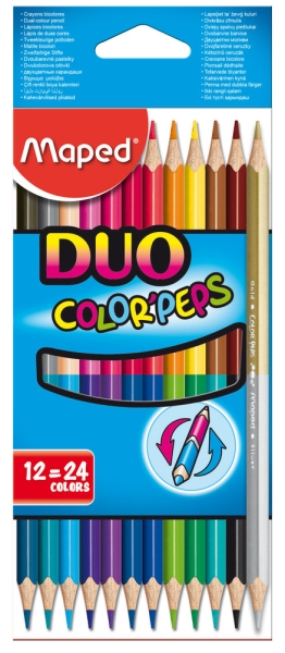 Maped Color´Peps Duo Pack de 12 Lapices Bicolores Triangulares - Doble Punta 2.9mm - Madera Certificada FSC - Colores Surtidos