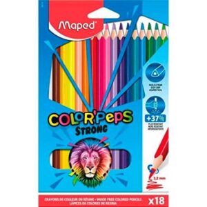 Maped Color´Peps Strong Pack de 18 Lapices Triangulares de Colores - Mina 3,2mm - Sin Madera - Punta Ultra Resistente - Colores Surtidos