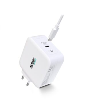 Urban Factory Cyclee Cargador de Pared USB-C GaN de 100W - Diseño Ecologico - Cable USB-C/USB-C de 2m - Color Blanco
