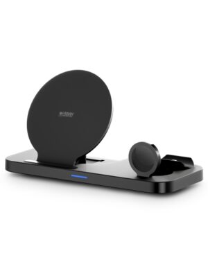 Urban Factory Powee Cargador Inalambrico 3 en 1 con Funcion Soporte 15W - Smartphone / Smartwatch / Auriculares - Color Negro
