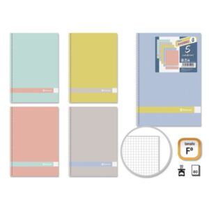 Golden Morandi Pack de 5 Cuadernos Espiral Folio 80 Hojas 90grs Cuadricula 4x4 - Tapa Blanda con Cantos Redondeados - Colores Morandi Surtidos