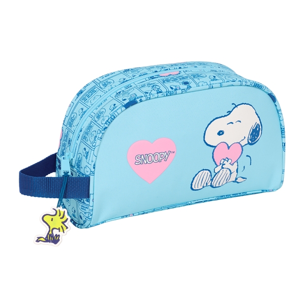 Safta Snoopy Love Neceser Adaptable a Carro - 1 Compartimento - Asa de Mano - 26x16x9cm - Color Azul Claro
