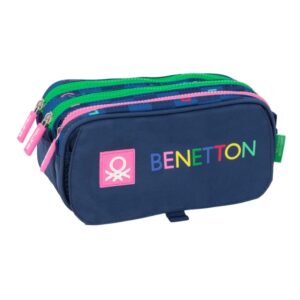 Safta Benetton Damero Estuche Portatodo - 3 Compartimentos - 21.5x10x8cm - Color Azul Marino