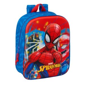 Safta Spider-Man Mochila Guarderia 3D - Asa de Mano - Compartimento Principal con Cremallera - 22x27x10cm - Color Azul